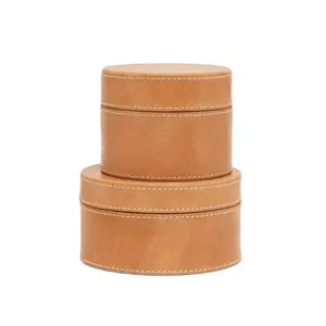 Leon Round Caramel Leather Box Set