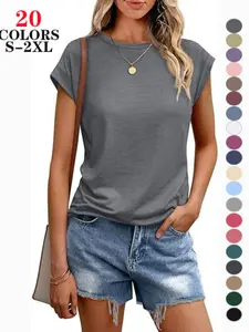 2026 New Women's Casual Basic Cap Sleeve T-Shirt, Elegant Business Office Top, Summer Daily Commute, Meeting, Vacation, Outdoor Wear, Lady