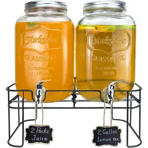 2 Gallon Larger Drink Dispenser for Parties, 2 Packs Juice Lemonade Ice Tea Dispenser with Stand, Beverage Dispensers with Spigot for BBQ,,