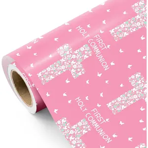 Wrapping Paper Roll - 17 Inch x 16.5  -  Floral  and First Holy Communion Wrapping Paper,  for First Communion, Baptism, Confirmation, Easter, Spring