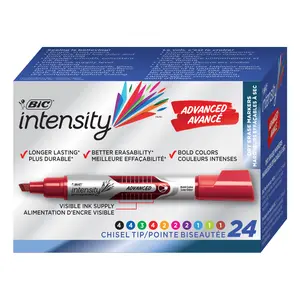 BIC Intensity Advanced Colorful Dry Erase Markers, Chisel Tip, 24-Count Pack of Assorted Colors, Whiteboard Markers for Teachers and Office Supplies