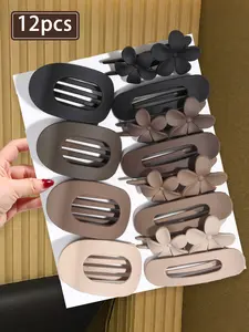 12pcs simple flower hair clip duckbill clip, Duck Bill Hair Clips, suitable for ladies hair clip, ladies daily style dress, frosted solid color hair clip set, suitable for autumn and winter color matching delicate hair accessories