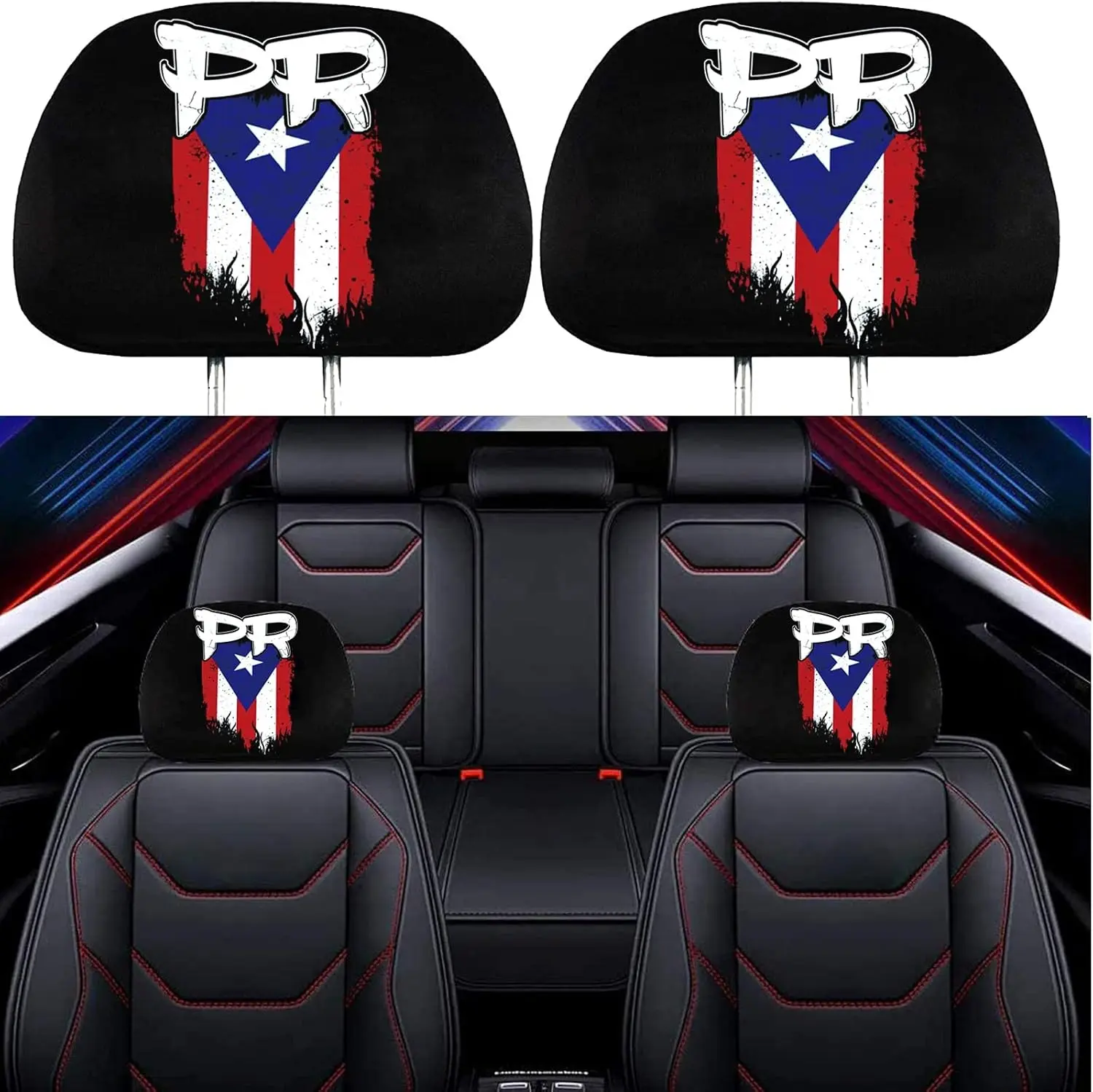 (1pc) Puerto Rico Flag Car Headrest Cover – PR Flag Head Rest Protector, Universal Car Seat Headrest Cover for Cars, SUVs & Trucks, Auto Interior Accessory Gift