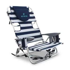 Ostrich The Deluxe Backpacker Portable Beach Chair with Cooler Bag, Blue Stripe