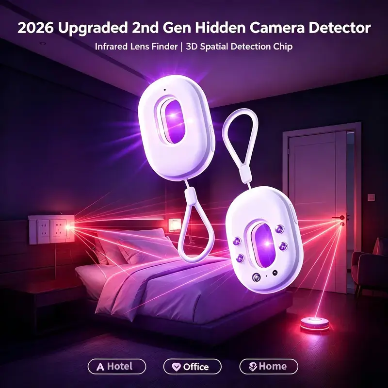 2026 Upgraded 2nd Gen Compact Hidden Camera Detector, Infrared Lens Finder with 3D Spatial Detection Chip, Multi-Alert Sound & Vibration, LED Flashlight, 3 Detection Modes for Hotel, Travel Home & Office