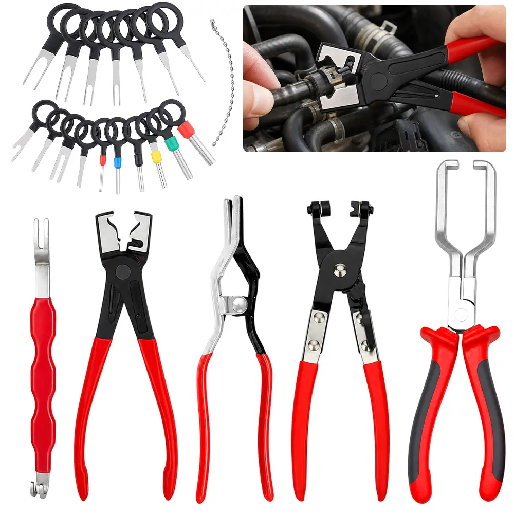Automotive Electrical Disconnect Pliers Kit - Connector Rem, Connector Remover, Push Tab Plug Remover, Fuel Line Tool, Hose Clamp Plier & Clip Tools for Vehicle Maintenance