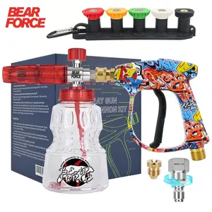 BEAR FORCE High Pressure Washer Foam Cannon Kit 3000PSI, FOR PRESSURE WASHER, Spray Gun Power Washer Short Handheld with M22 Inlet-14mm & Foam Cannon Foam Gun with 5 Nozzles Tips #035 & 3/8'' Quick Connector, Snow Foam Lance, 1 Liter, Car Washing