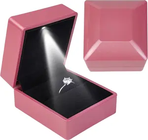Luxury Ring Box with LED Light, Ring Box for Proposal,Engagement,Wedding,Square Shaped Luxury  Box with LED Light for -Pink