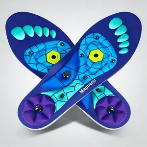 Pair of EVA magnetic acupressure insoles, suitable for work boots and sports shoes, unisex design with spider web pattern, featuring shock-absorbing soft soles and breathable cushioning