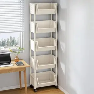 4 Layer/5 Layer Multi-Functional Plastic Storage Cart with Wheels, Stackable Organizer for Bedroom Kitchen Bathroom Living Room, Includes Hooks, Durable Reinforced Organizer