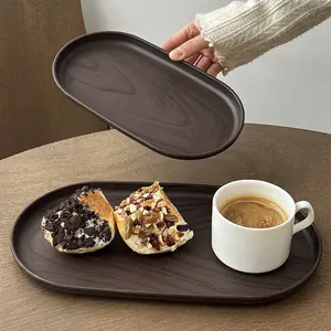 SongTai Walnut Wood Oval Small Plate for Coffee Cup Snack Cake Dessert Serving Tray Tea Storage Dish