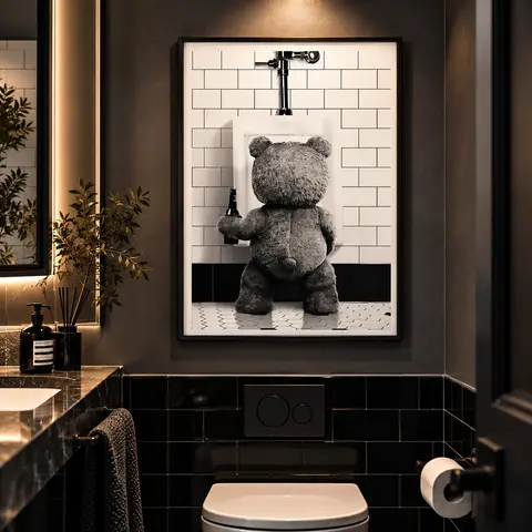 Ted Movie Theme Unframed Black and White Poster - High-DPI Waterproof Lightweight Hangable Multi-Size Print, Home Decor Supplies, Classroom Dining Room Wall Art, Gift for Hypebeast Manga Enthusiasts
