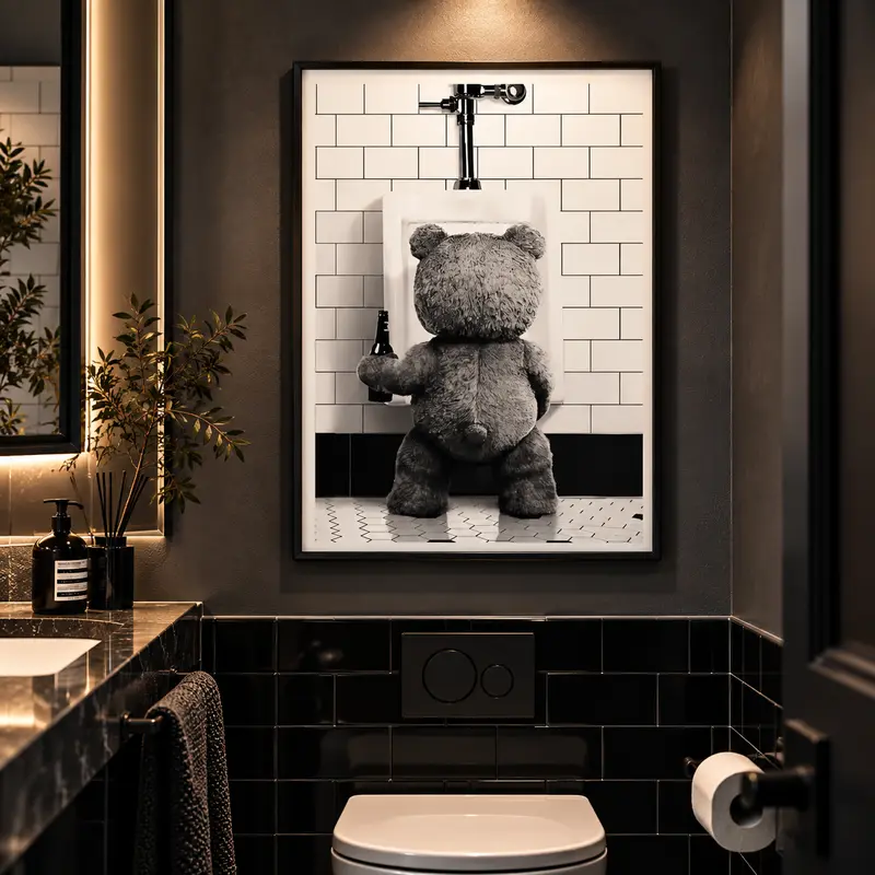 Ted Movie Theme Unframed Black and White Poster - High-DPI Waterproof Lightweight Hangable Multi-Size Print, Home Decor Supplies, Classroom Dining Room Wall Art, Gift for Hypebeast Manga Enthusiasts