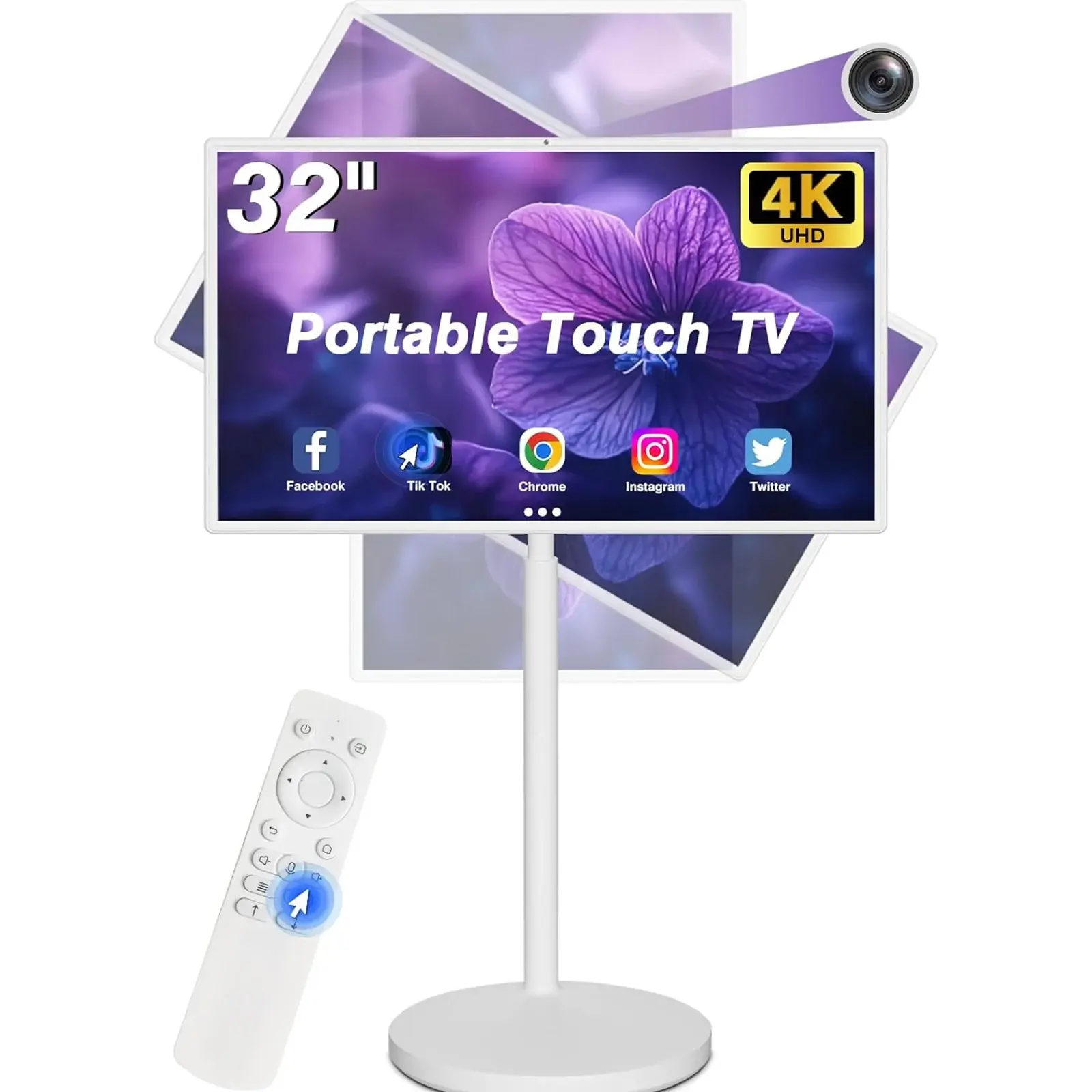 360SPB Portable TV On Wheels 32" Touch Screen With Buit-In Camera, Android OS Install APP At Will, Any Time Any Where