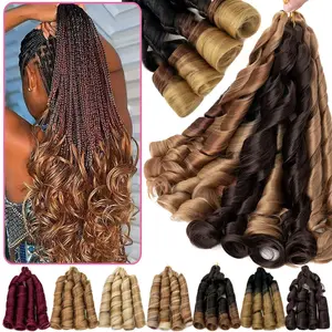 French Curl Braiding Hair 24 Inch Curly Braiding Hair Extensions 1-5 Packs Pre Stretched Bouncy Loose Wave French Curls Crochet Braids Synthetic for Black Women
