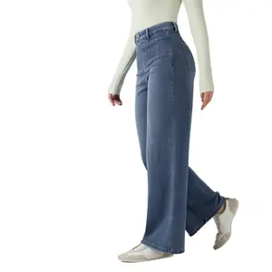 Women's High Waist Tummy Control Wide Leg Jeans Stretch Casual Denim Pants with Pockets Fit Style baggy jeans Fit Elastic catching print jeans