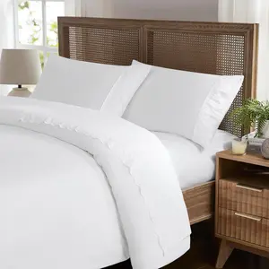 Soft Eyelet Cristina Lace Embroidery 4 count Sheet Set- Luxurious Microfiber Bed Sheets- Includes Flat Sheet, Fitted Sheet with Deep Pockets,& Pillowcases, Beautiful Scalloped Lace Hem