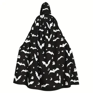 Halloween Hooded Cloaks Witch Robe Cloaks, Halloween Moon Gothic Bats Holiday Party Cosplay Costumes (Unisex)
