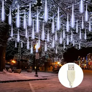 USB Powered 8 LED Meteor Shower Lights, Multi-Color Fairy String Lights for Garden Lawn Holiday Decor, Perfect for Christmas Halloween Valentine's Day Outdoor Atmosphere Lighting