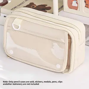 Large Capacity Dual-Layer Pen Bag, Transparent Visible Window Stationery Box, Portable Multifunctional Storage Pencil Case for Students