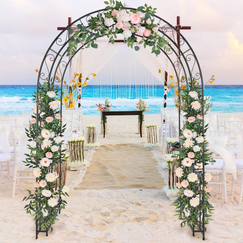 134*59*213cm Double Layer Iron Art Arc Top Iron Arch Black,Garden Arbor Arch , Heavy Duty Iron Archway Decorative Structure Stand Trellis for Climbing Rose Vines Plant Wedding Ceremony Party Outdoor Decor Black