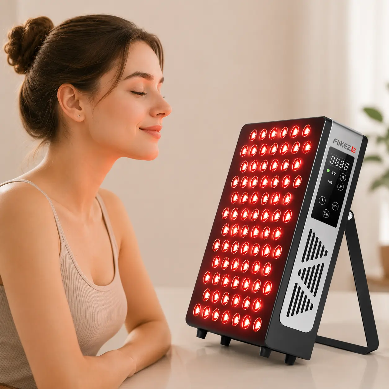 FLIKEZE Red Light Therapy Device with Stand - 60 Dual-Core LED Chips, 660nm & 850nm Wavelengths, 5 Adjustable Intensity Levels, 0 EMF Emissions, Skin Health Support, Sports Recovery, Home & Office Use for Adults