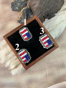 Handmade Sterling Silver 4th Of July Collection: Rosarita with Lapis and White Buffalo Adjustable Ring "Signed Nizhoni"
