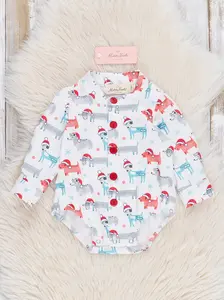 Holiday Puppies Button-Up Bubble Romper