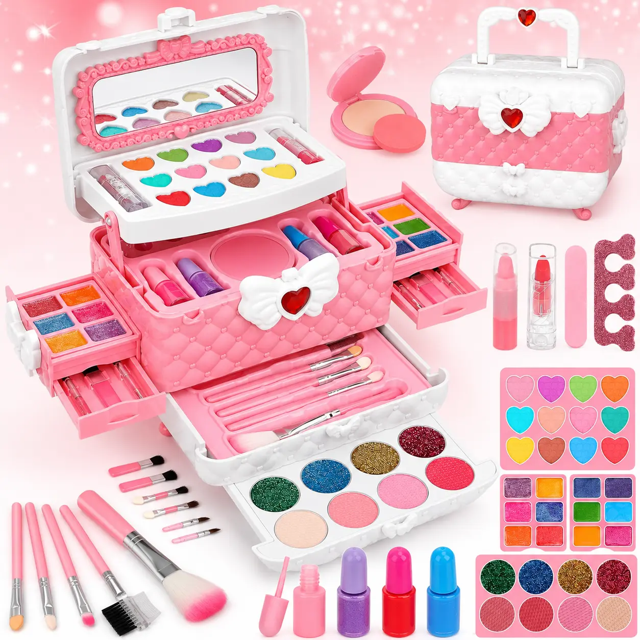 Kids Washable Makeup Kit for Girls – Pretend Makeup Beauty Set for Ages 4–12, Princess Dress-Up Toy Set, Birthday & Holiday Gift for Girls