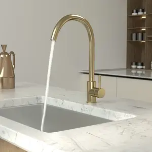 Logmey 7.6" X 10.6" Luxury Gold Kitchen Faucet for Modern Homes Brass Kitchen Faucet Modern Gold Kitchen Faucet for Your Kitchen Upgrade, Memorial day