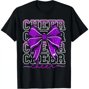 100% Cotton Coquette Cheer Bow Team Cheerleader Cheerleading Purple T-Shirt
