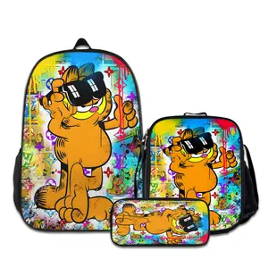 Garfield-3PCS Backpacks for Girls Set, Cute School Backpack for Girls Boys with Lunch Box and Pencil Case, Aesthetic Bookbag for Teens, Lightweight Classic Backpack for Travel, Work, Picnic A-0724