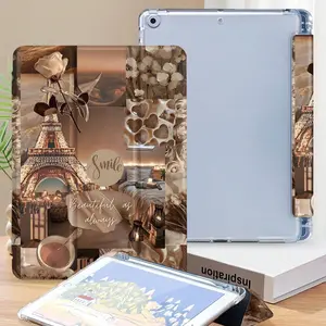 Vintage Eiffel Tower Patchwork iPad Case, Transparent Anti-Drop Stand with Pen Slot, Full Coverage for iPad 10/9/8 Generation