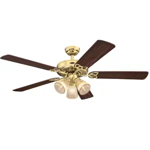 Westinghouse  52 in. Ceiling Fan with Dimmable LED Light Fixture Polished Brass Finish Reversible Blades Walnut & Oak Clear Ribbed Glass