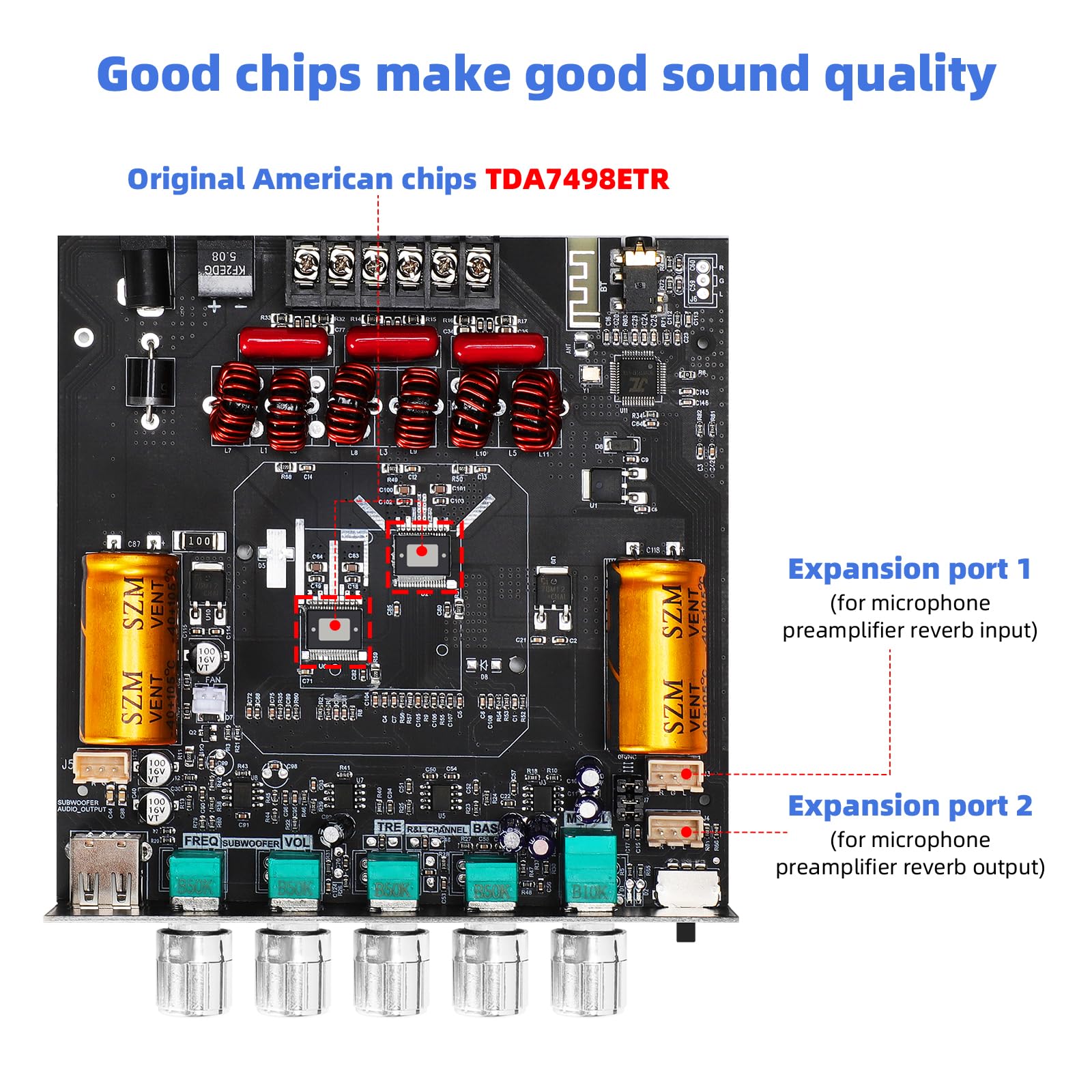 HT21 Upgraded 2.1 Channel Mini Wireless Hi-Fi Amplifier Board with TDA7498E Hi-Fi Chip, 160W×2+220W Home Amplifier, Supplier-Made, BT/USB/AUX Flexible Connectivity, Dual Expansion Ports, DC 15-36V, Easy Integration for DIY Home Speakers Customization