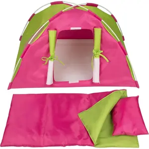 Doll Camping Bed Tent w Sleeping Bag & Pillow Compatible with 18" American Girl Dolls - Large 23"x15"x14" Set - Gift for Kids, Girls & Boys