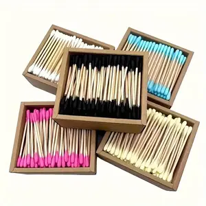5pcs Double-ended paper plasticswab cotton swab box drawer kraftpaper box cleaning cotton swabdisposable sanitary tampon swabMakeup Cosmetic