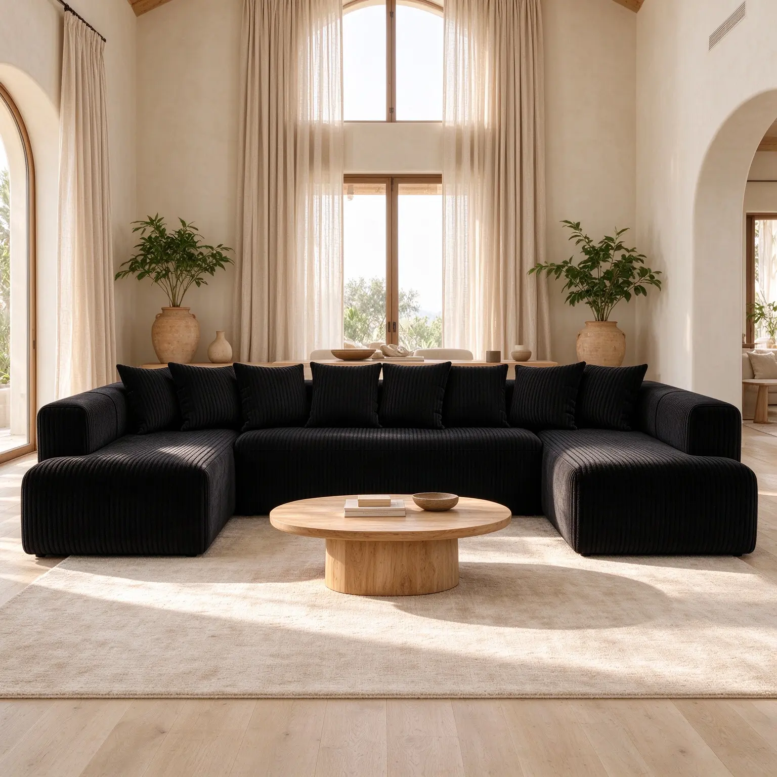 Corduroy U Shape Boneless Cloud Sectional Sofa, 146 Inch Oversized Frameless Couch for Large Family Room