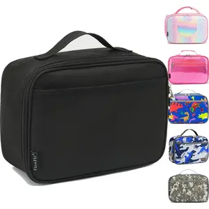 Kids Insulated Lunch Box Soft Cooler Bag for School Thermal Meal Tote Kit, Leakproof Portable Container for Girls Boys - Black