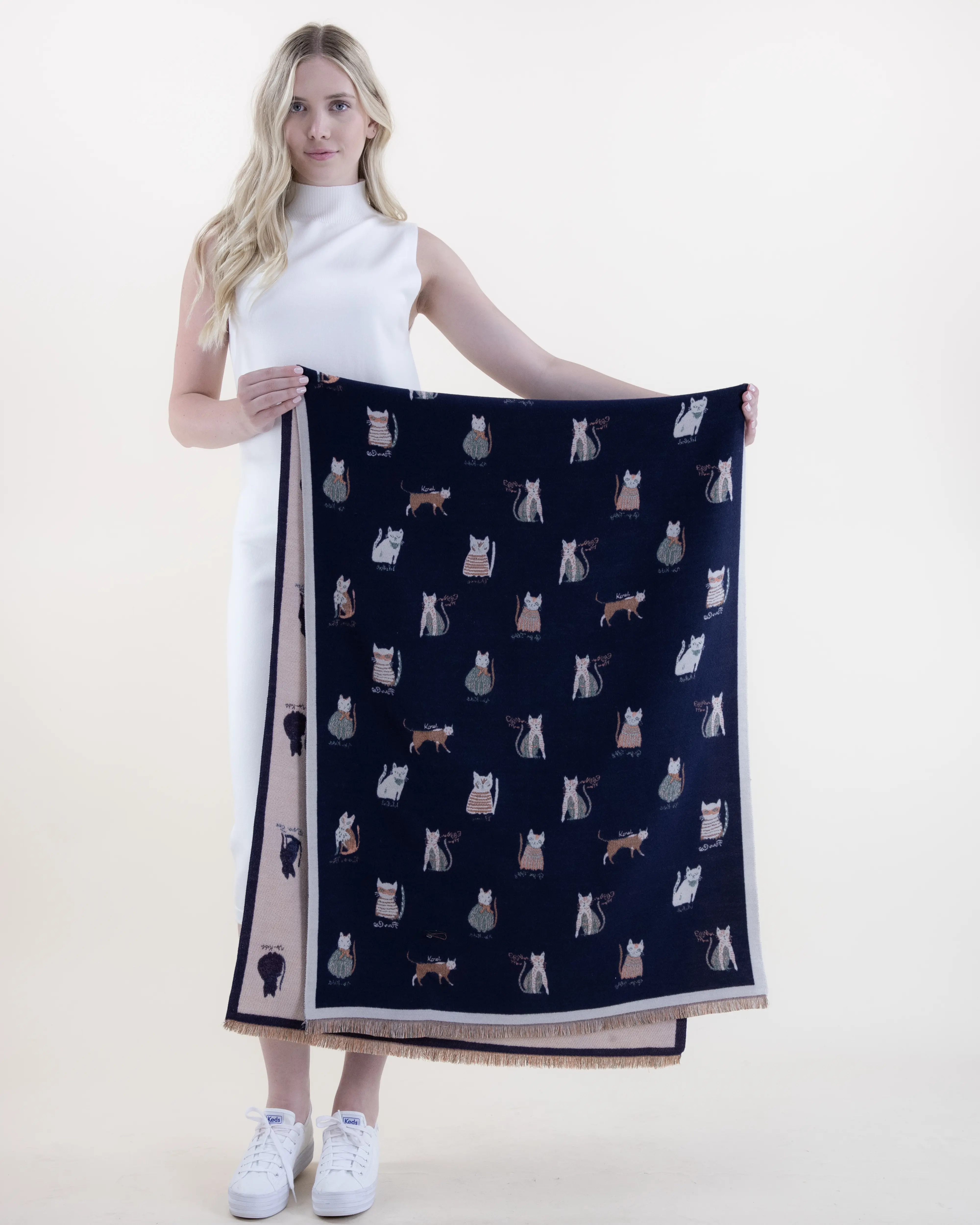 Cats Pattern Fluffy Soft Scarf - Cosy Knit Cashmere-Feel Wrap Shawl for Fashion & Clothes Accessories, Cosy Shawls