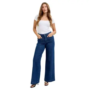Judy Blue Dark Wash High Rise Retro Wide Leg Jeans with oron on patch fathersdaygiftideas
