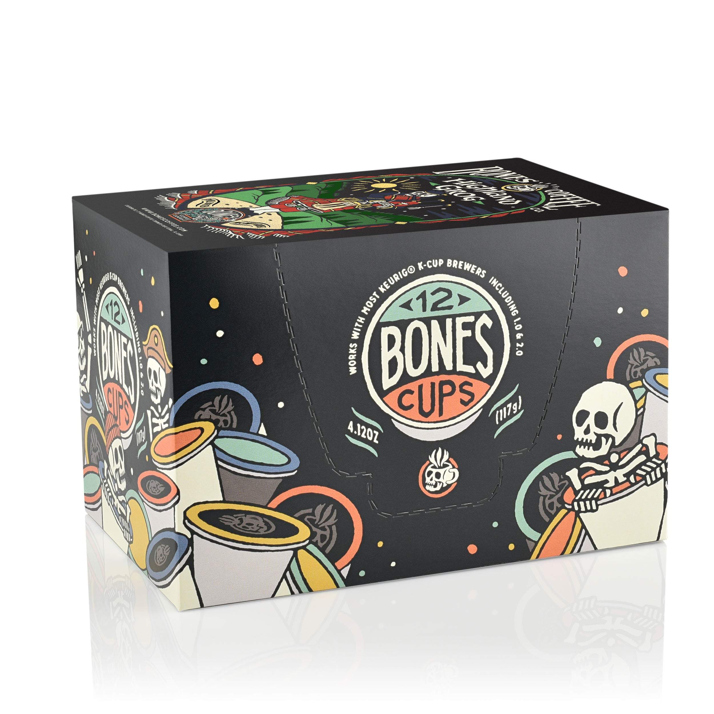 Bones Coffee Company | Highland Grog Butterscotch Caramel Flavored Coffee Pods 12 Count Keurig Compatible
