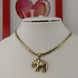 (C13)  4K Gold Plated Elephant Pendant with Rhinestone Design for Women with 22in Chain