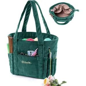 Crochet Bag and Tote - Corduroy Yarn Bag - Yarn Holder for Crocheting - Crochet Storage Bag for Crochet Hooks, Crochet Accessories, Knitting Bag for Crochet Lovers, Mother's Day Gift