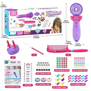 3-Weaving Pattern Automatic Hair Braider Set with Beads, Rope & Sparkling Stickers | Purple Hairstyling Kit, Batteries Not Included, Ideal for Normal and Relaxed-Textured Hair, Hair Beads for Braiding and Decorating, Hair Styling Tools and