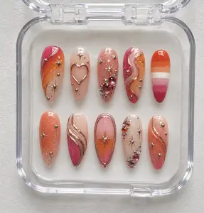 Lesbian Pride Press On Nails | Lesbian Flag Aura Nails | LGBTQ Heart Chrome Nails | Handmade Pride Statement Nail Set