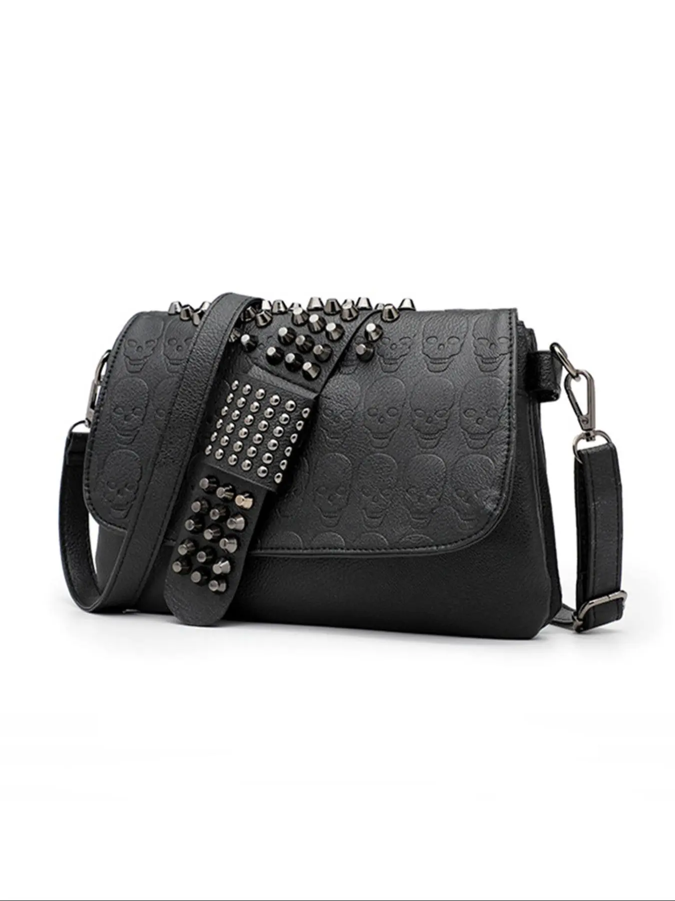 New Punk Style, Fashion Skull Head Design, Rivet Flip Cover, Detachable Metal Buckle, Women's Handbag for Daily Use, Casual Shoulder Crossbody Bag, Fashionable Stylish Crossbody Bag, Fashionable Unique Bags
