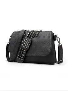 New Punk Style Crossbody Shoulder Bag, Fashion Skull Head Design, Rivet Flip Cover, Detachable Metal Buckle, Women's Handbag for Daily Use
