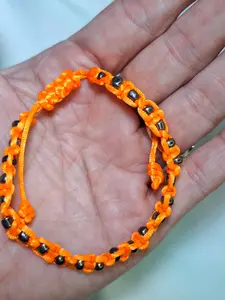 Handmade Orange Black Halloween Macramé Bracelet - Adjustable Sliding Knot