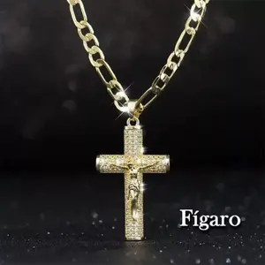 Men's Gold Plated Cuban Link Cross Necklace, Heavy Hip Hop Statement Chain, Fashion Bling Men's Jewelry Accessory